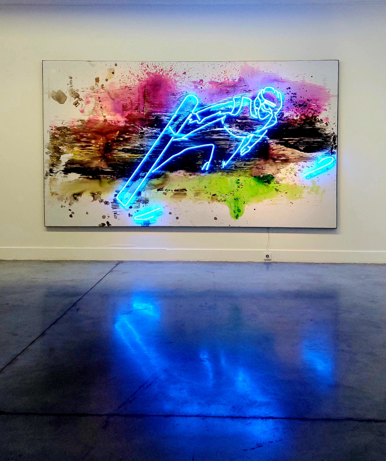 Untitled 2021-22. Canvas, acrylic, neon 330/200cm
