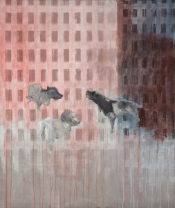 Street Dogs (Pink Building in the Background).Street Dogs (Pink Building in the Background). 2014. Acrylic on canvas. 200x170