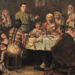 Celebration in the family. Oil on canvas, 140X135. Diploma work (Supervisor: Prof. Mose Toidze), 1940