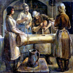 Making Butter. 1974. Oil on canvas. 110 x115