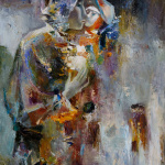 Woman with Child in the Rain. 1990 Oil on canvas. 80x60