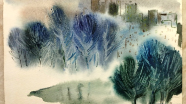 “City Park.” 1992. Paper, watercolor. 17.5 × 25 cm.