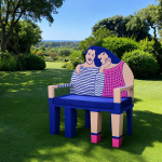 Bench "Sailor's Favorite" (wood, paint, textile, 2021; 120x140x50 cm)