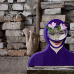 Flower Vase "Scuba Diver" (wood, paint, plexiglas, 2022; 44x38x9 cm)